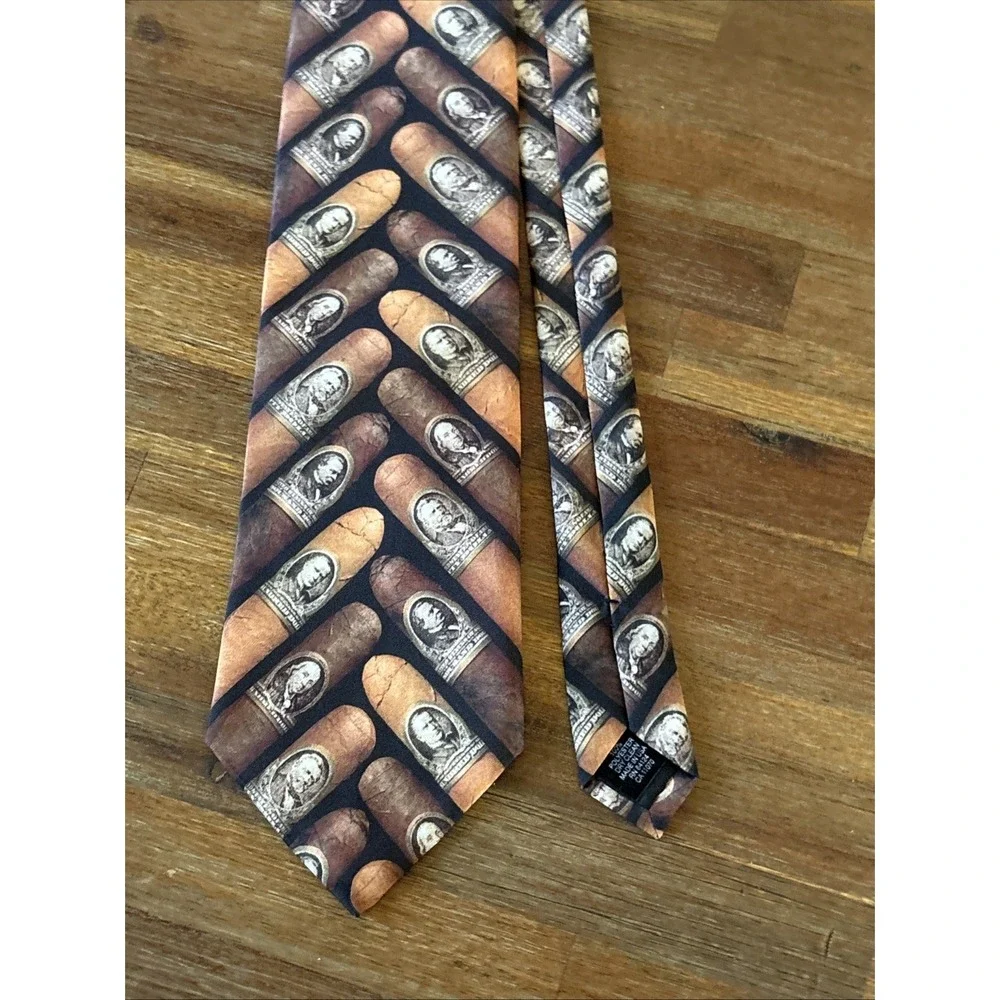 Vintage Ralph Marlin‎ 1997 Cigar Money Band Brown and Yellow Tie